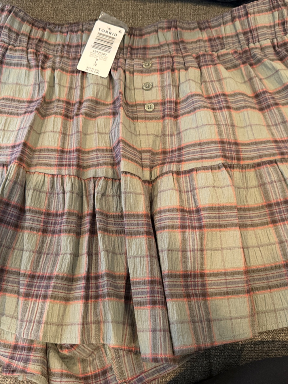 torrid Swingy Greenleaf Plaid Tiered Mini Skort Size 0 (large or 12) NWT